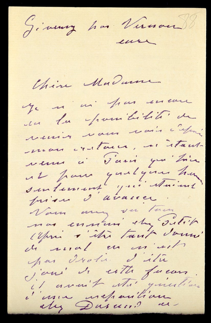 Lettre de Claude Monet à Berthe Morisot, 1888 - Claude Monet