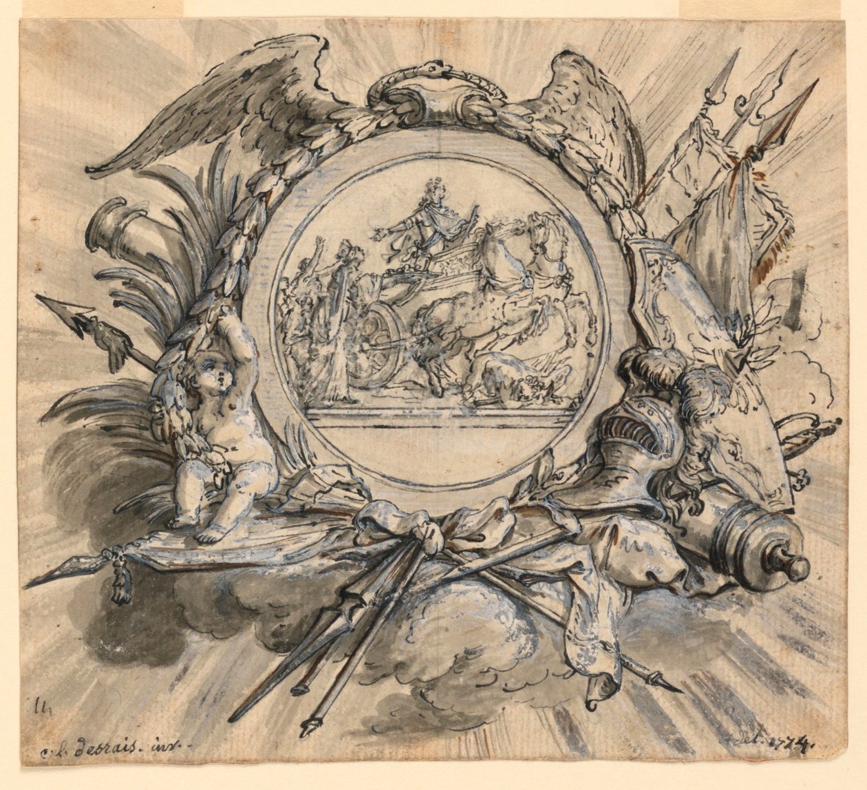 Cartouche avec attributions de guerre - Claude Louis Desrais