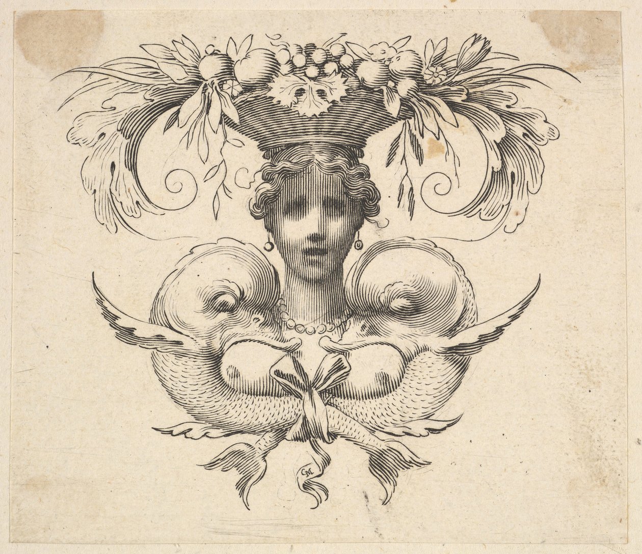 Cul-de-lampe : Buste de femme - Claude Mellan