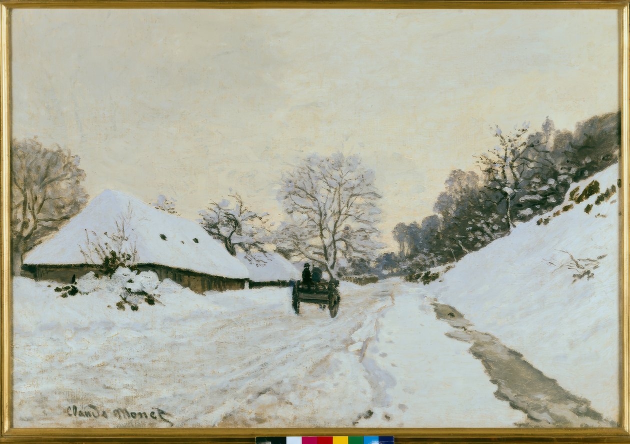 La charrette. Route sous la neige à Honfleur - Claude Monet