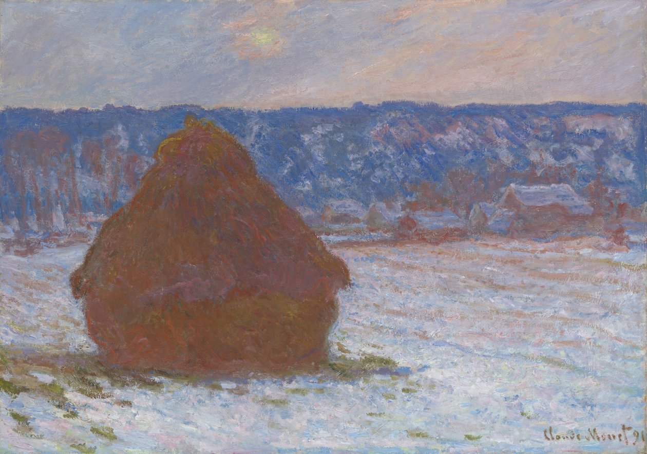 Pile de blé (effet de neige, jour couvert) - Claude Monet