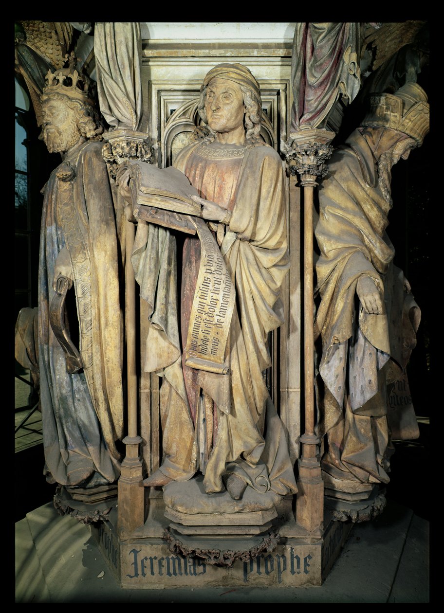 Jérémie (centre), David (gauche) et Zacharie (droite), figures du piédestal hexagonal du Puits de Moïse, 1395-1404 - Claus and Malouel, Jean Sluter