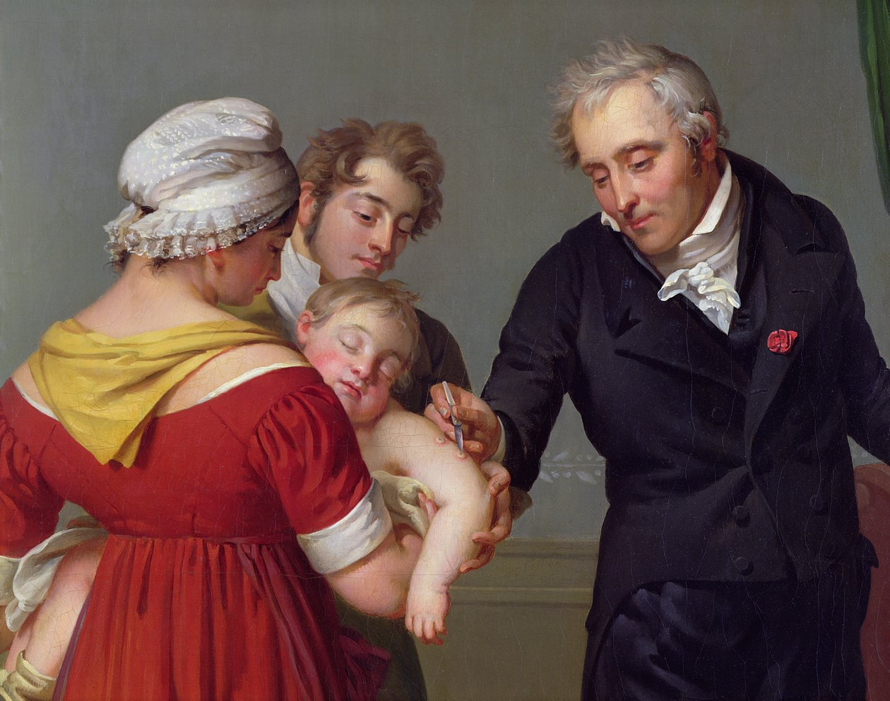 Baron Jean Louis Alibert (1768-1837) effectuant la vaccination contre la variole au château de Liancourt, c. 1820 (détail) - Constant Joseph Desbordes