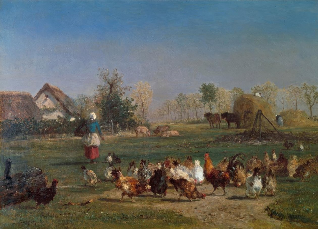 Le nourrissage des poules - Constant Troyon