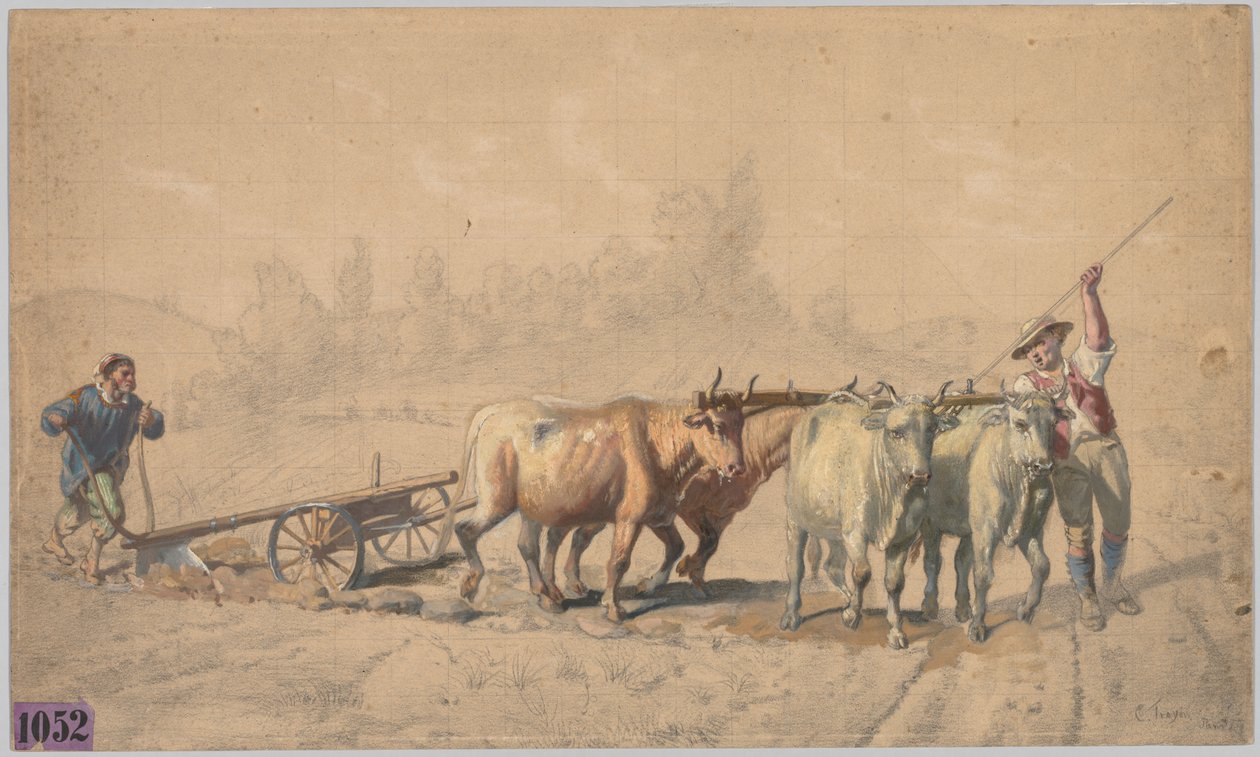 Quatre bœufs tirant une charrue, 1853 - Constant Troyon