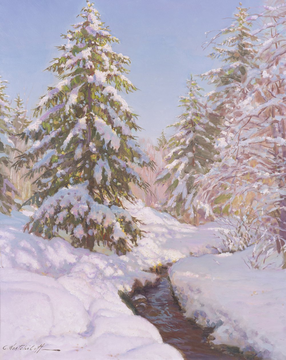 Scène de neige en France - Constantin Alexandrovich Westchiloff