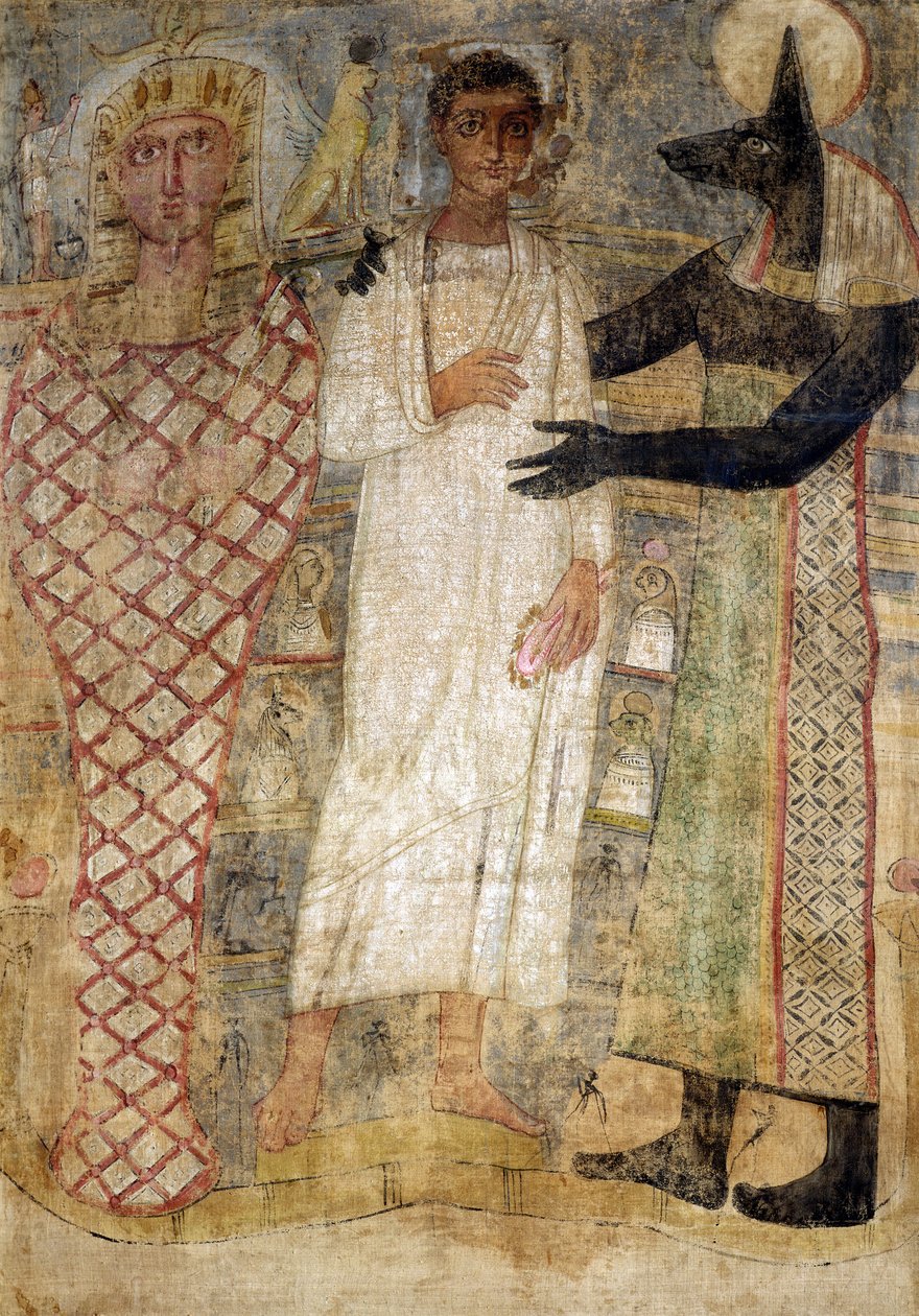 Le défunt et sa momie protégés par Anubis - Coptic