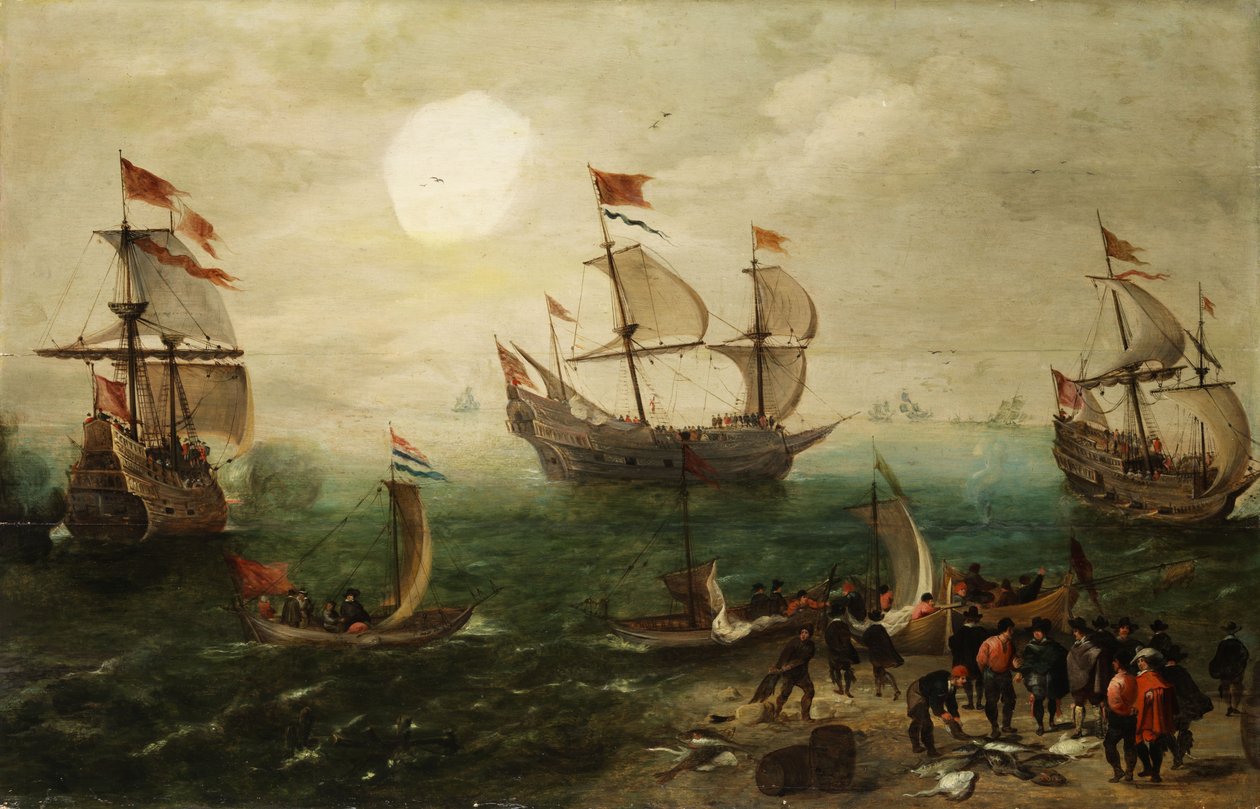 Marine avec trois grands voiliers - Pieter Cornelisz. Verbeeck