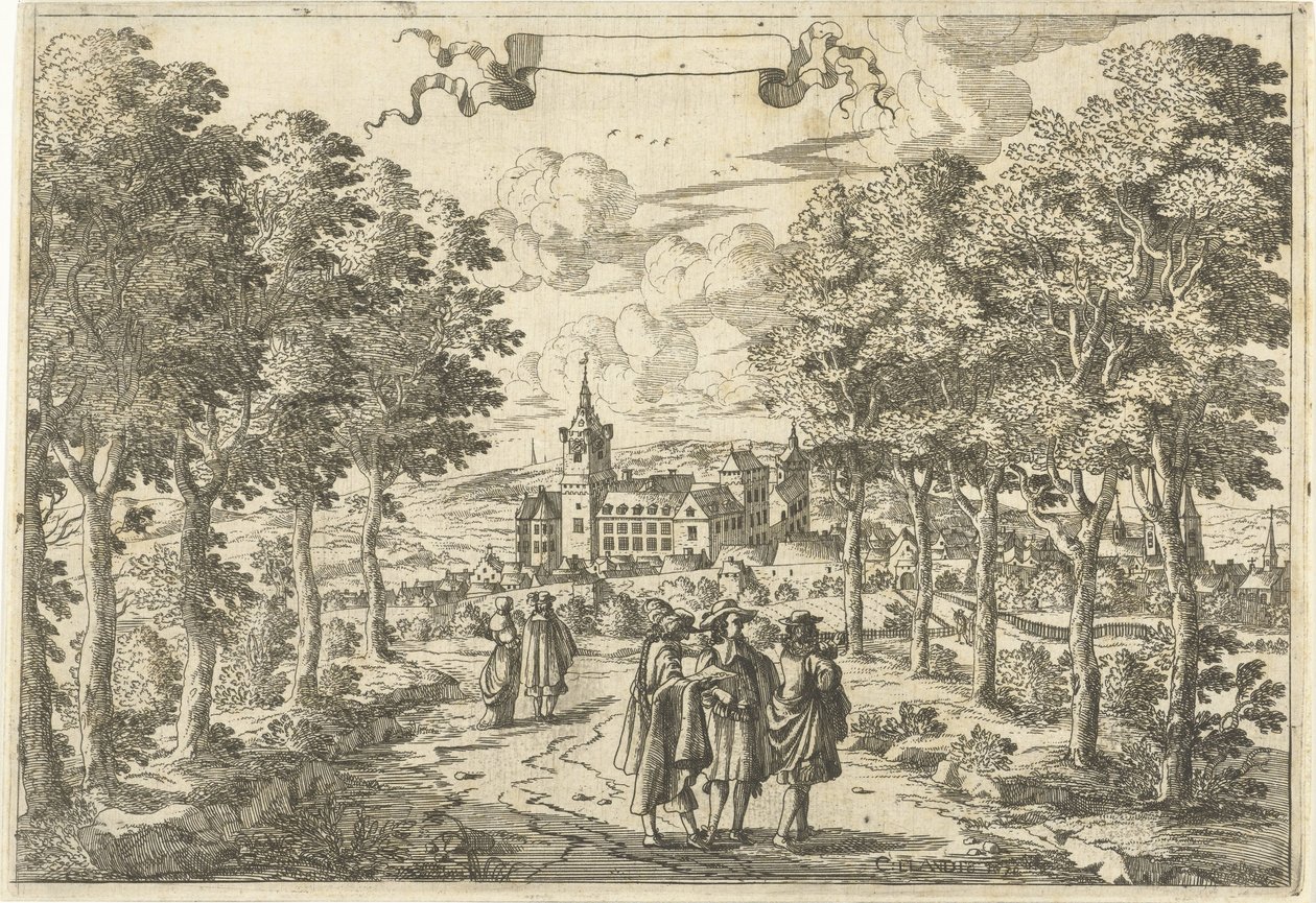 Promeneurs et un château - Cornelis Elandts