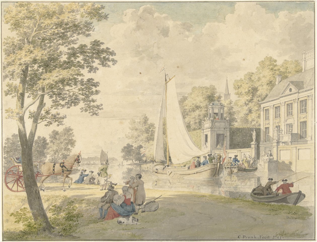 Scène de campagne estivale avec bateaux de plaisance - Cornelis Pronk