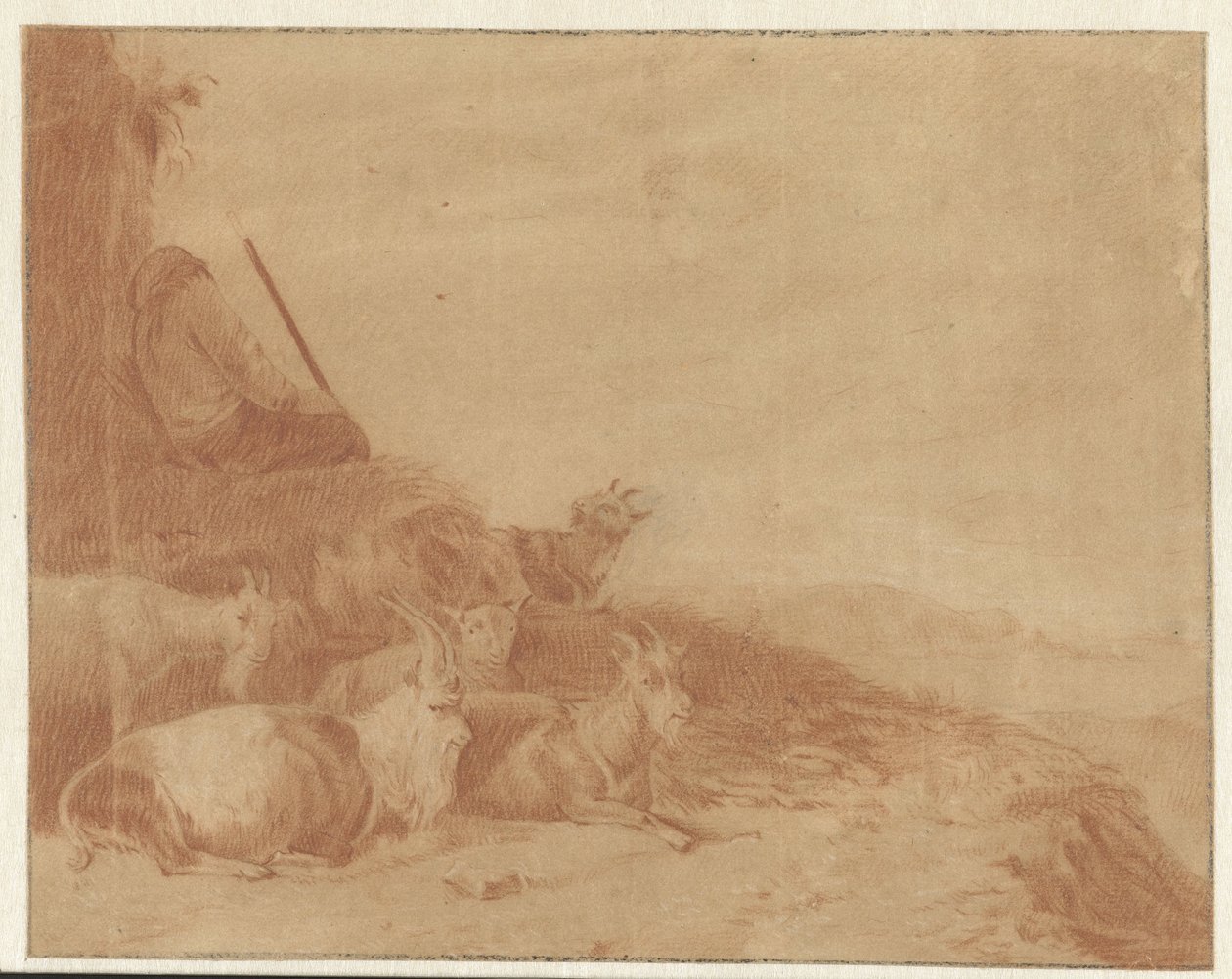 Berger endormi avec des chèvres - Cornelis Saftleven