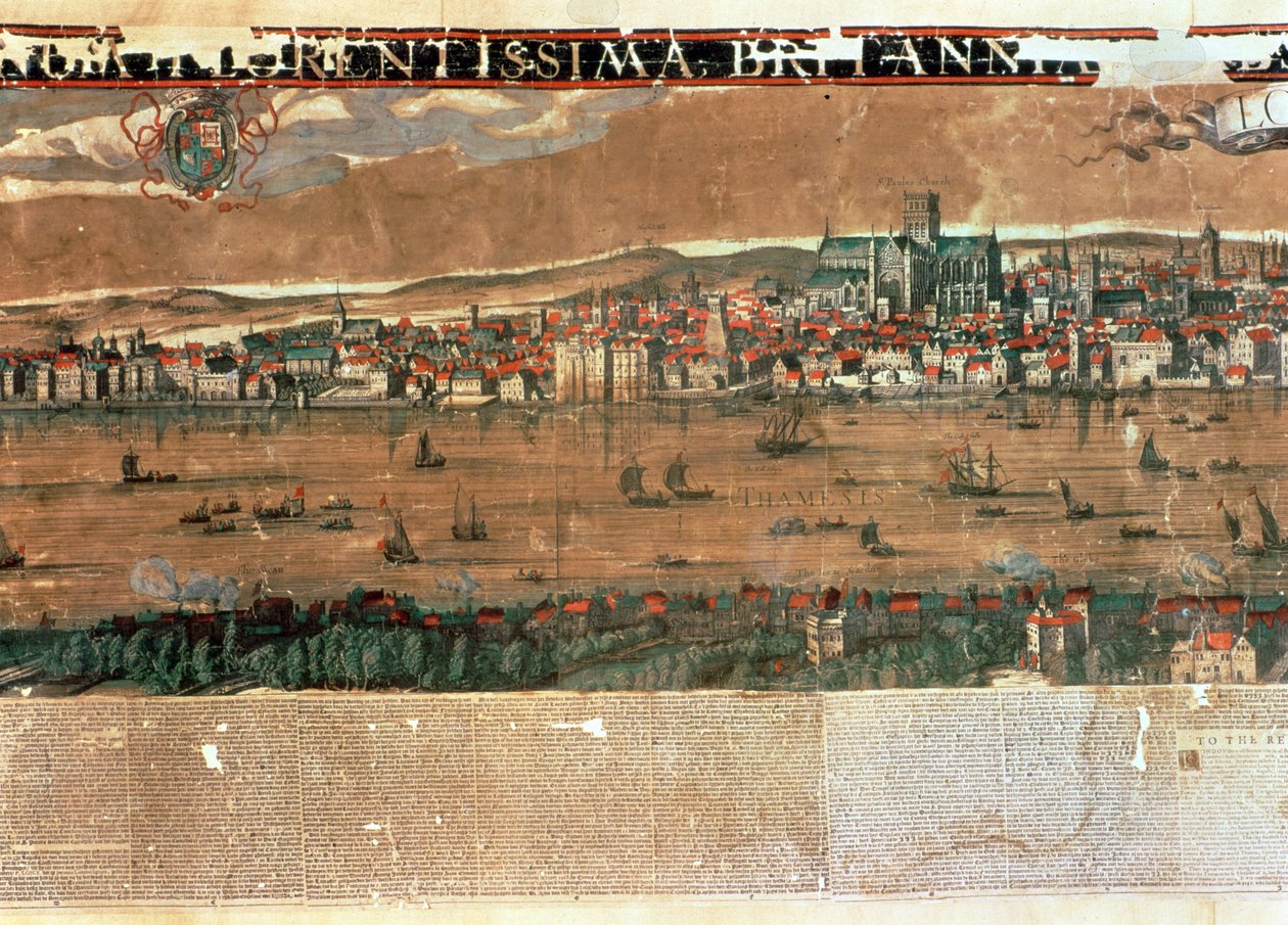 Vue de Londres avec les théâtres du Cygne, de la Rose et du Globe et St. Paul
