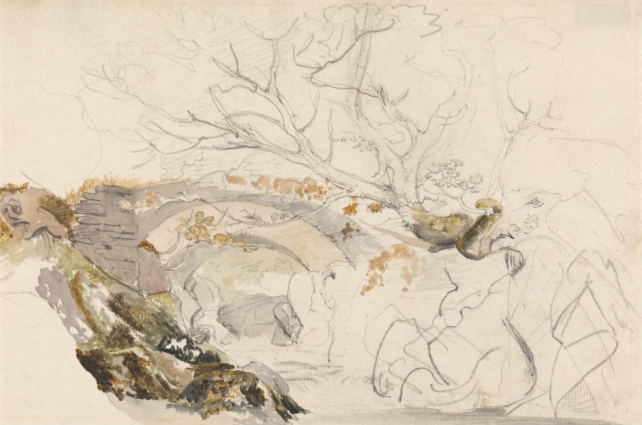 Pont et arbres - Cornelius Varley