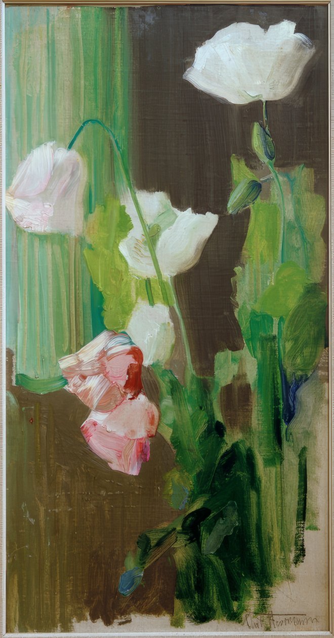 Coquelicots devant un rideau vert - Curt Herrmann
