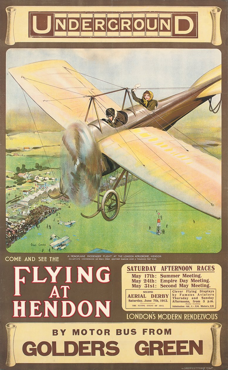 « Voler à Hendon », une affiche publicitaire, 1914 - Cyrus Cuneo