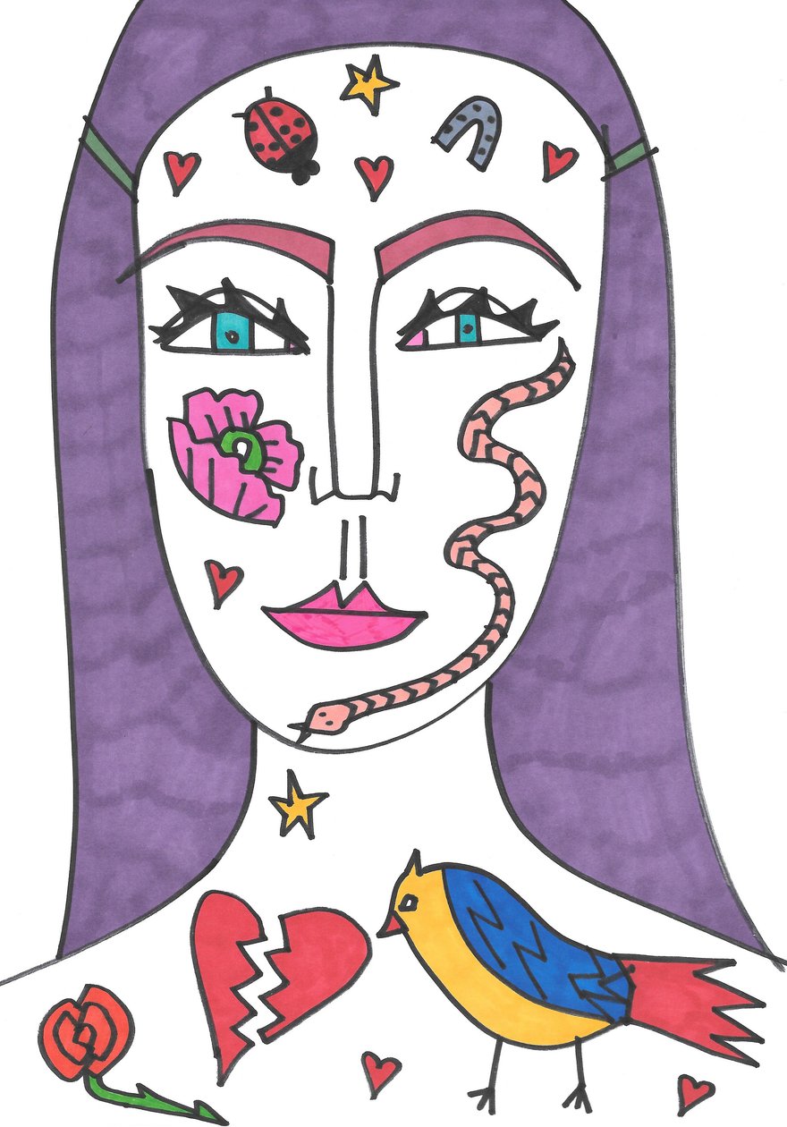 Tatouage du visage (feutre sur papier) - Daisy de Villeneuve