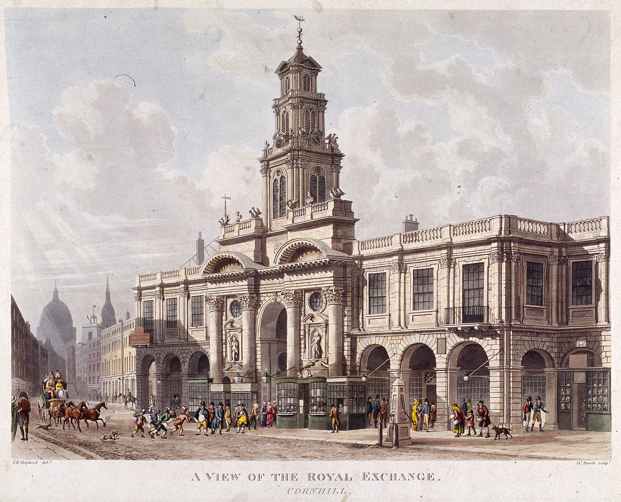 Bourse Royale 2ème extérieur, Londres, 1816 - Daniel Havell