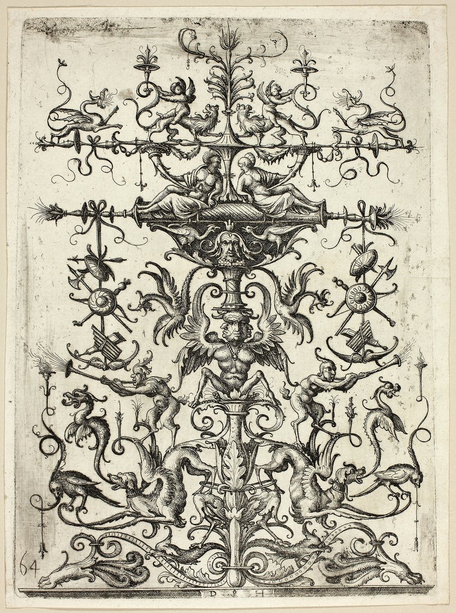 Ornement avec arabesques, 1526/30, imprimé en 1684 - Daniel Hopfer