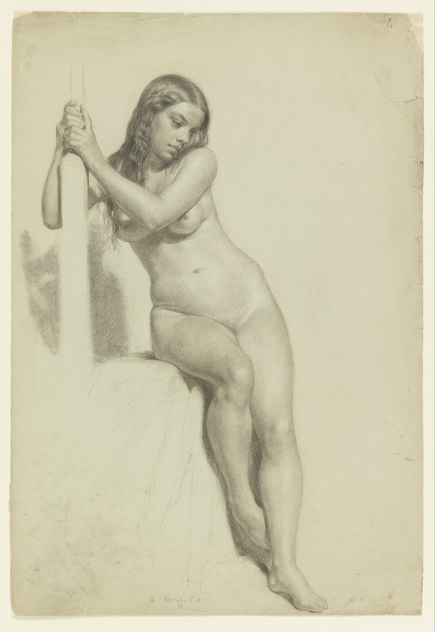 Femme nue perchée sur un tabouret - Daniel Huntington