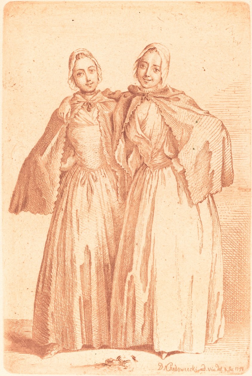 Deux dames debout (Demoiselles Quantin) - Daniel Nikolaus Chodowiecki