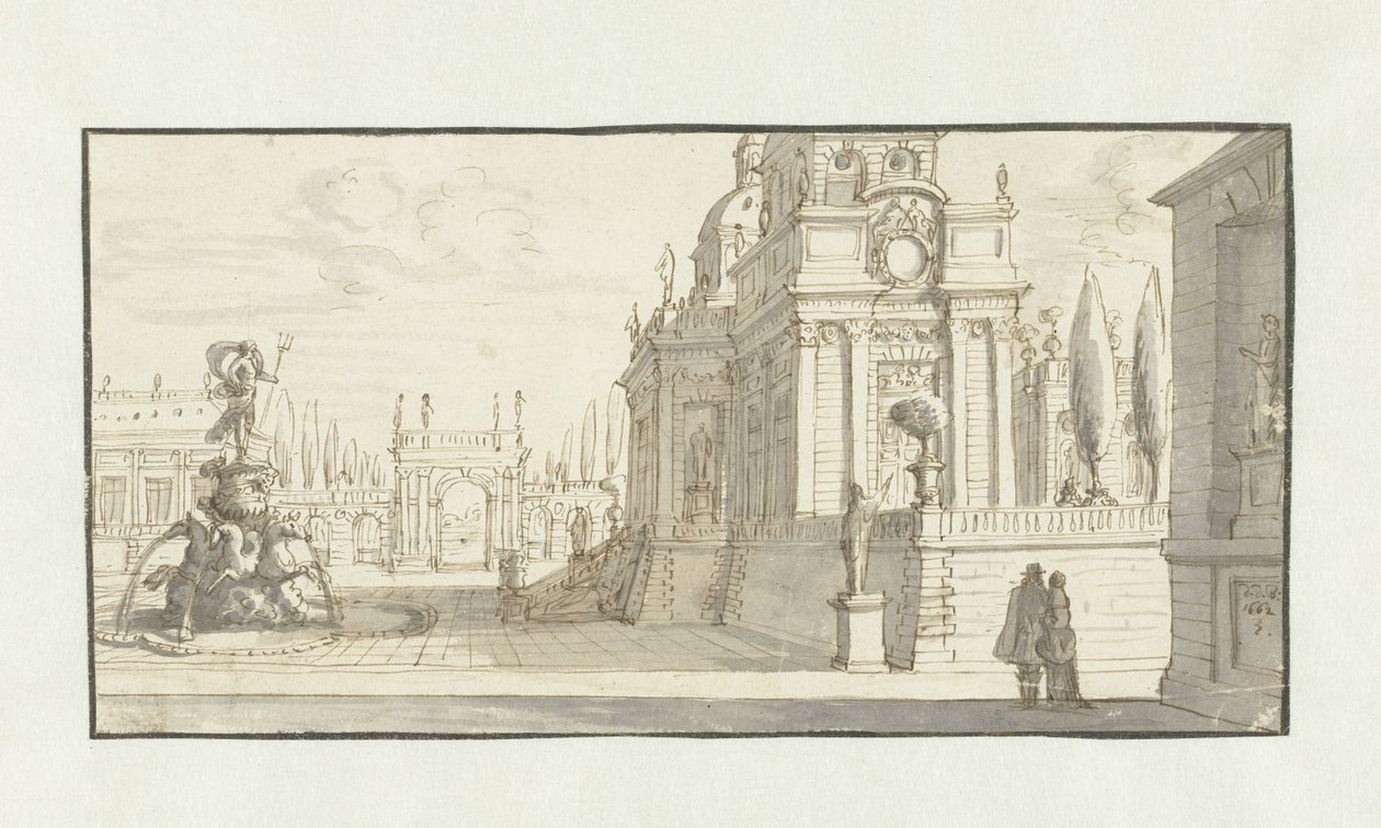 Place devant un palais de la Renaissance - Daniel de Blieck