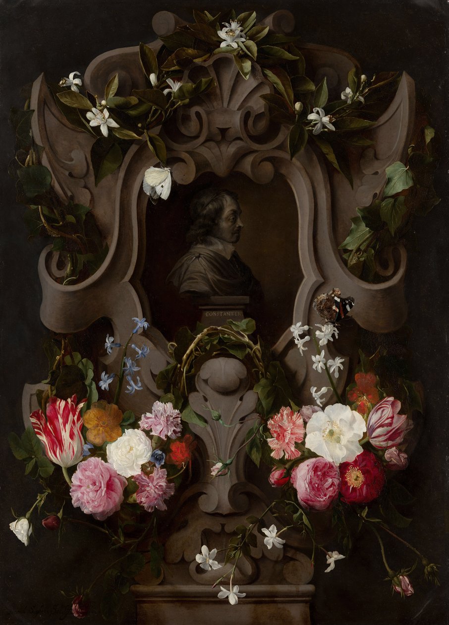 Cartouche de fleurs autour d