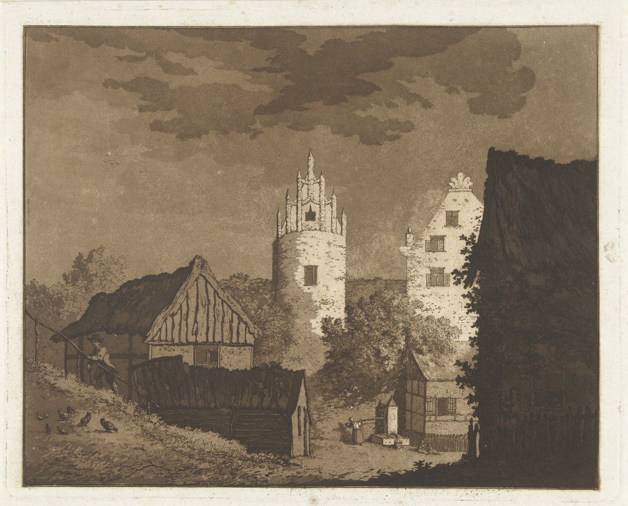 Vue de village avec femme près de la pompe - Daniël Dupré