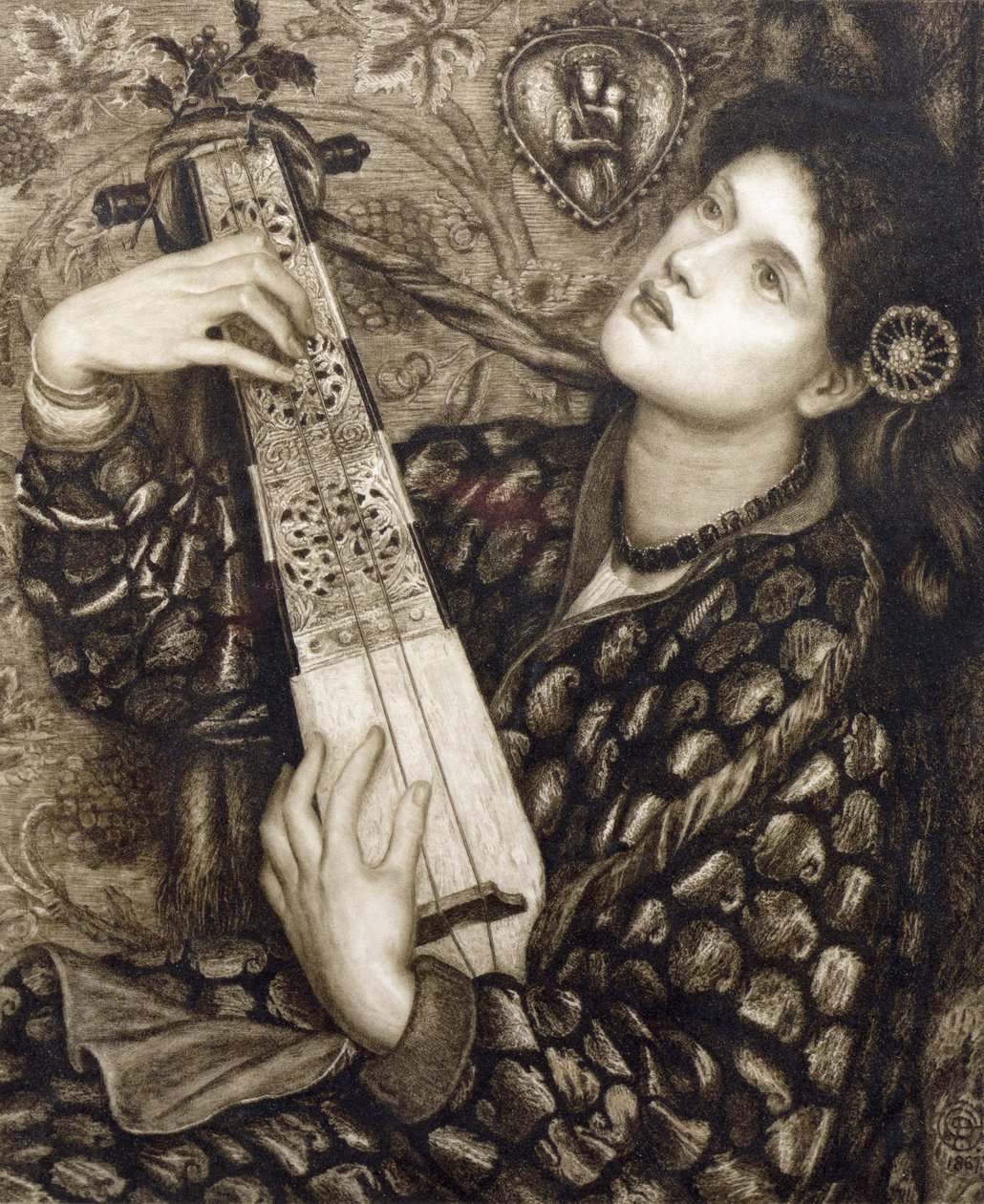 Un chant de Noël, gravé par Eugène Gaujean (1850-1900) pub. par Robert Dunthorne, 1891 - Dante Gabriel Charles Rossetti