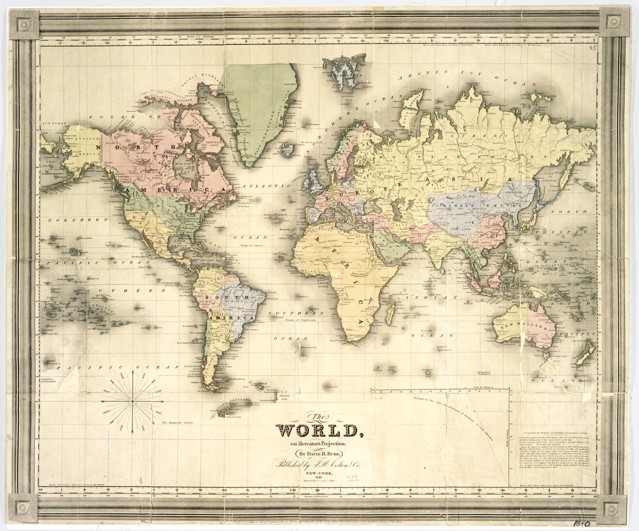 Le monde selon la projection de Mercator, 1840 - David Burr