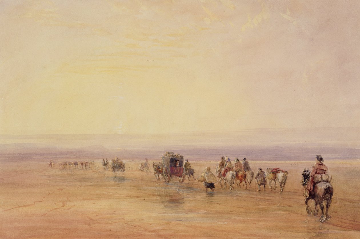 Sur les sables de Lancaster, coucher de soleil (Traversée des sables de Lancaster) vers 1835 - David Cox