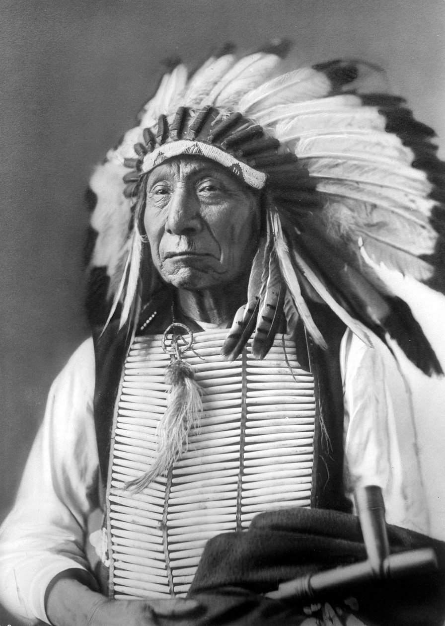 Red Cloud, chef Dakota, portant une coiffe, années 1880 - David Frances Barry