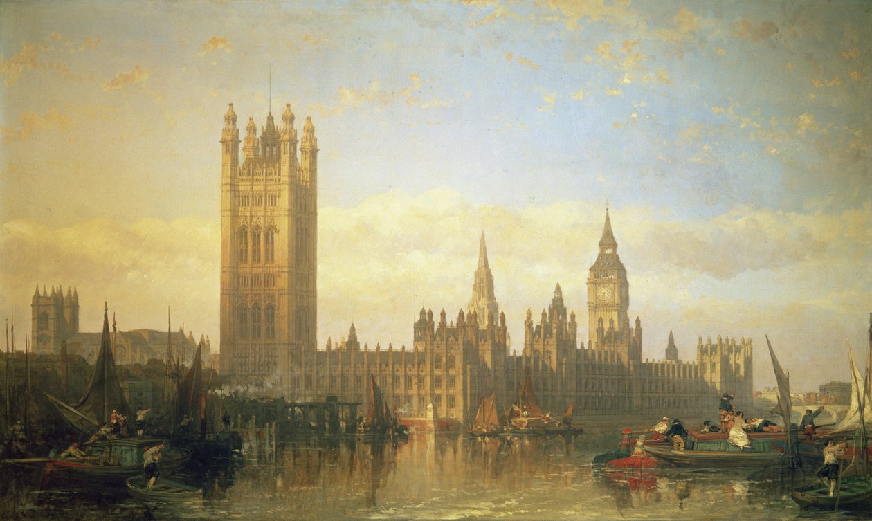 Nouveau Palais de Westminster depuis la Tamise - David Roberts