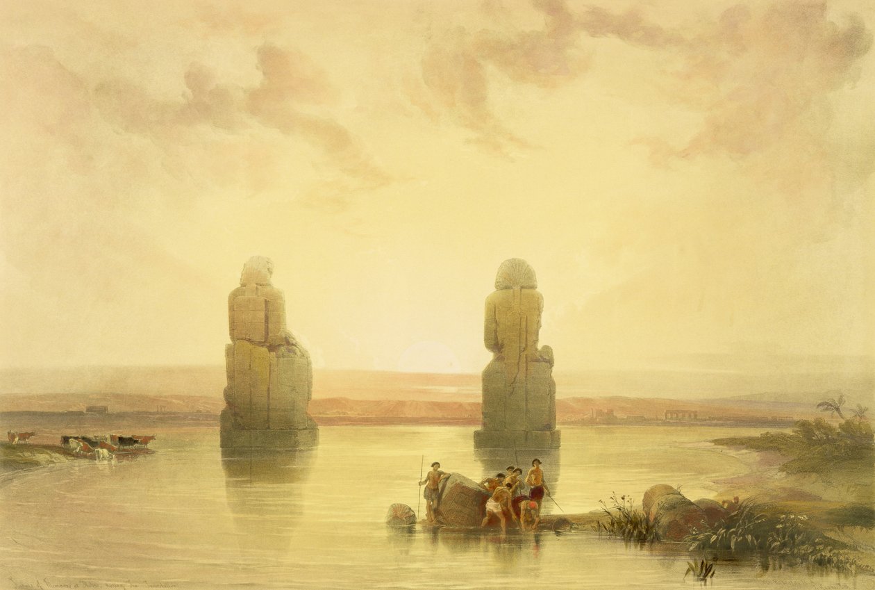 Les colosses de Memnon, à Thèbes, pendant l