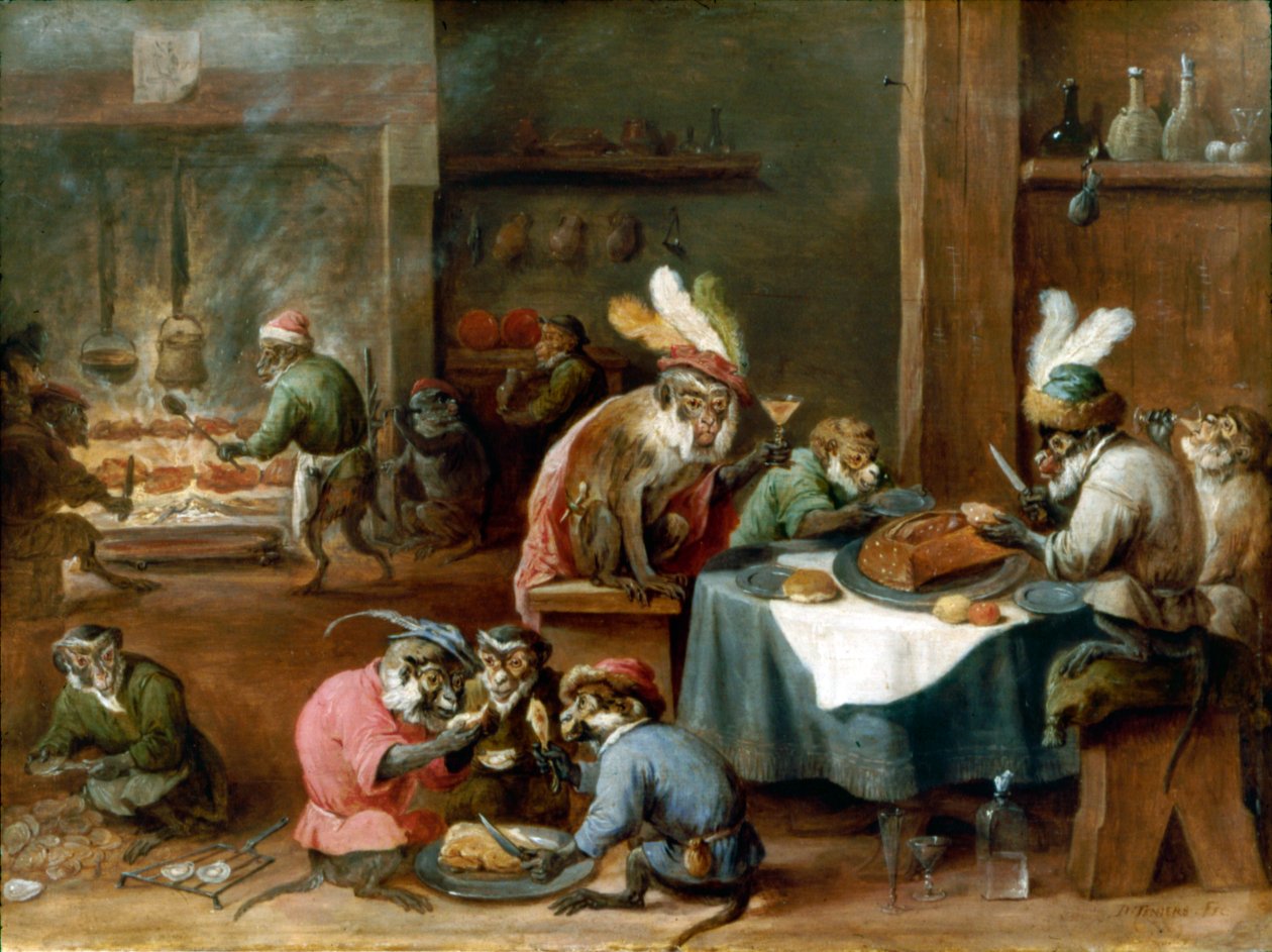 Repas de singes costumés - David Teniers the Younger