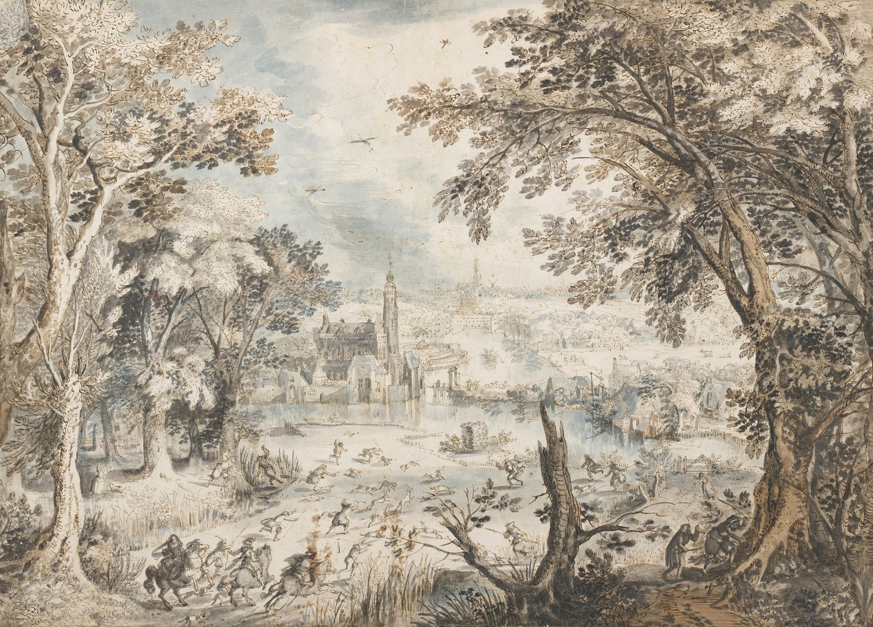 Paysage avec une chasse au lièvre, 1601-1602 - David Vinckboons