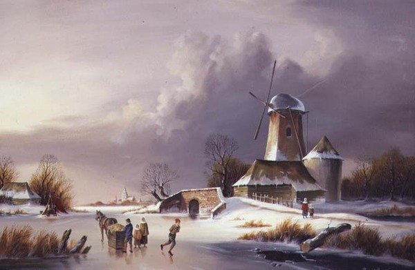 Paysage de rivière gelée hollandaise - David Beatty