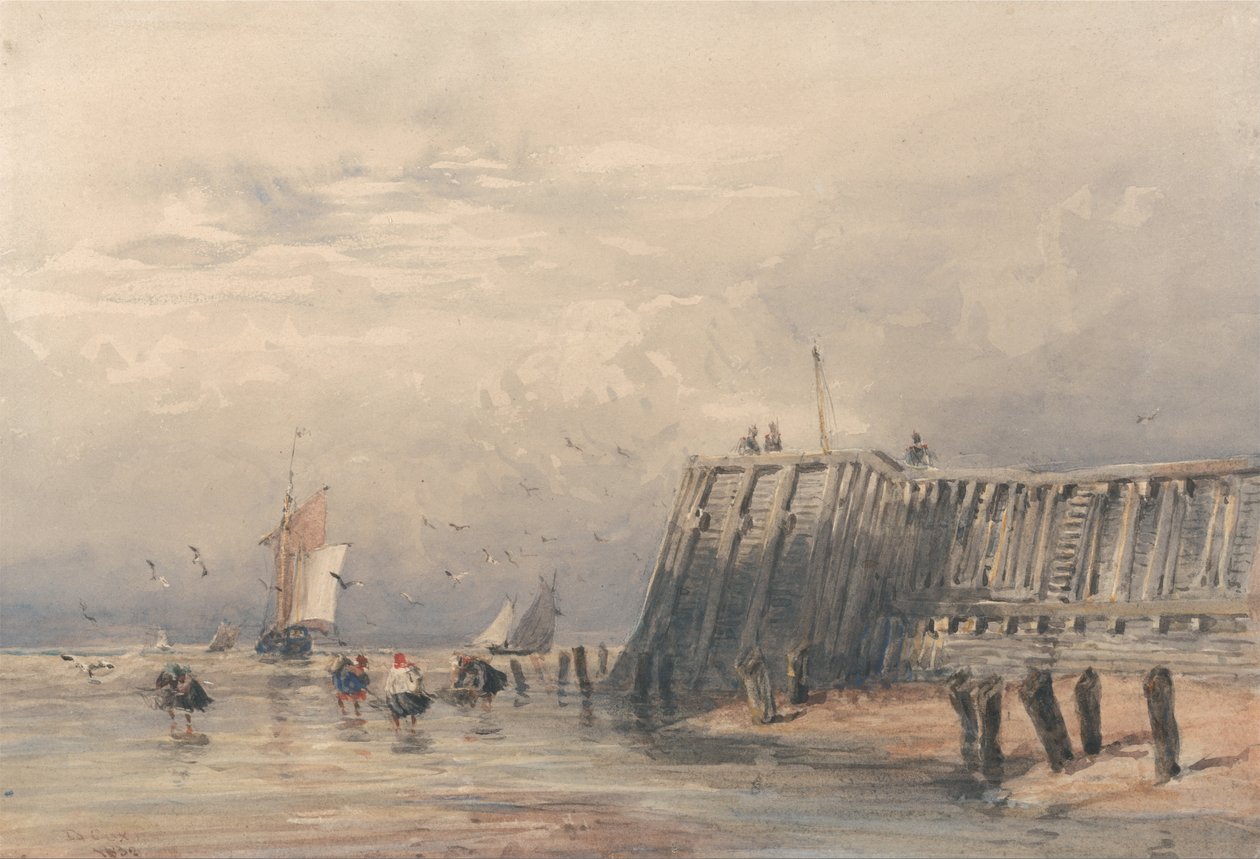 Barges à voile et crevettiers au large d