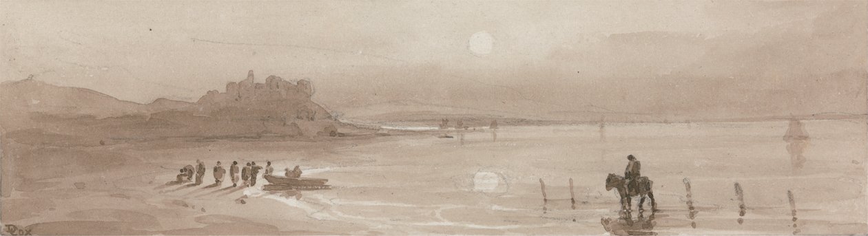 Côte, coucher de soleil avec le château de Harlech - David Cox
