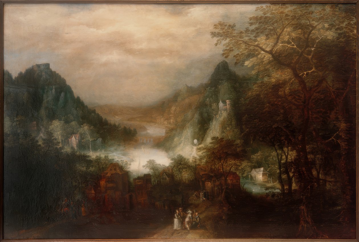 Paysage de rivière de montagne avec des figures élégantes - David Vinckeboons