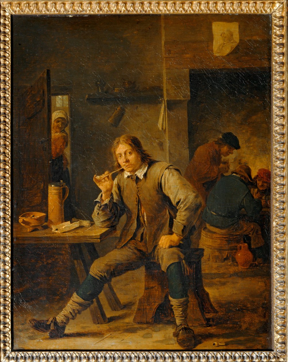 Fumeur accoude à une table ... - David the Younger Teniers