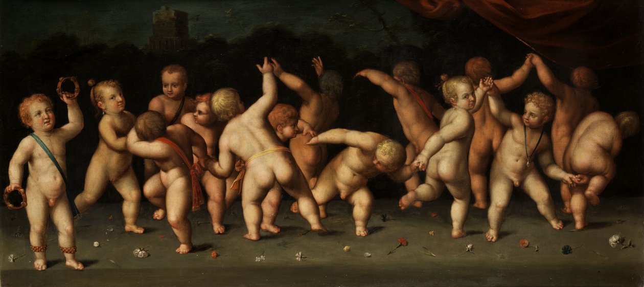 Enfants dansant en ronde et se chamaillant dans un paysage - Denis Calvaert