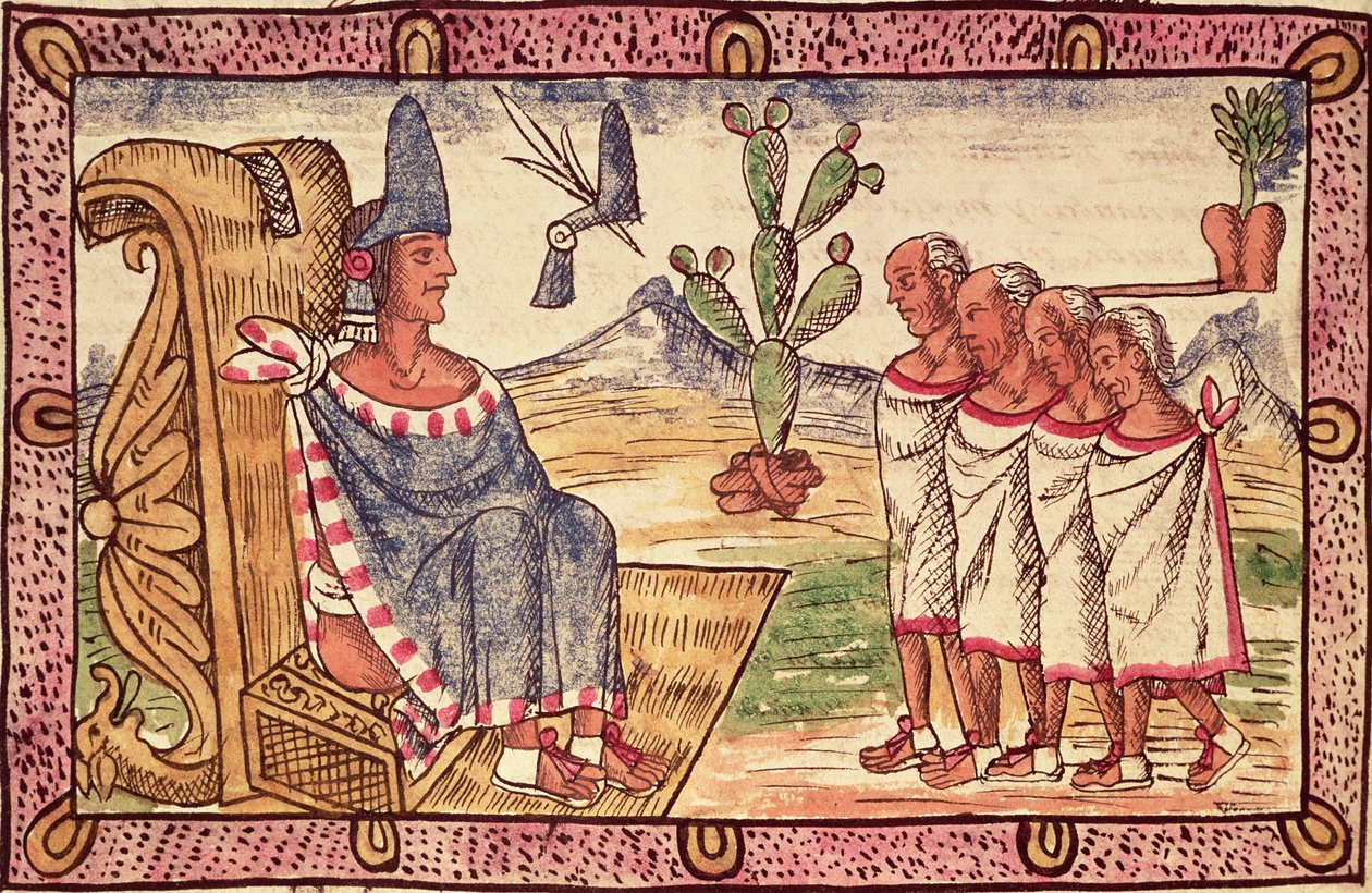 Fol.156v Montezuma II (1466-1520) et ses envoyés aux conquérants espagnols, 1579 - Diego Duran