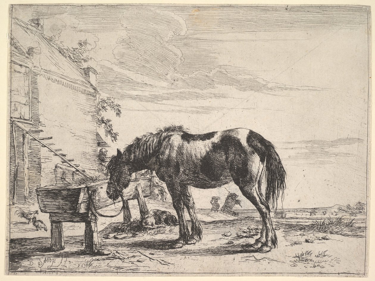 Cheval attaché à une mangeoire - Dirck Stoop