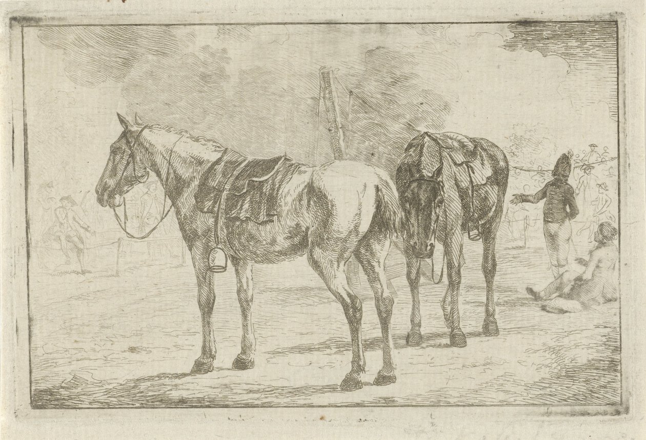 Deux chevaux sellés près d