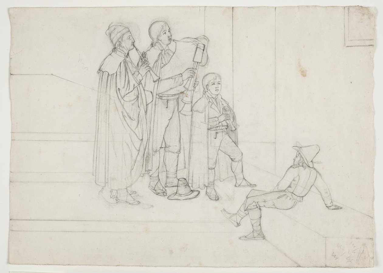 Trois musiciens (pifferari) et un jeune auditeur - Ditlev Blunck