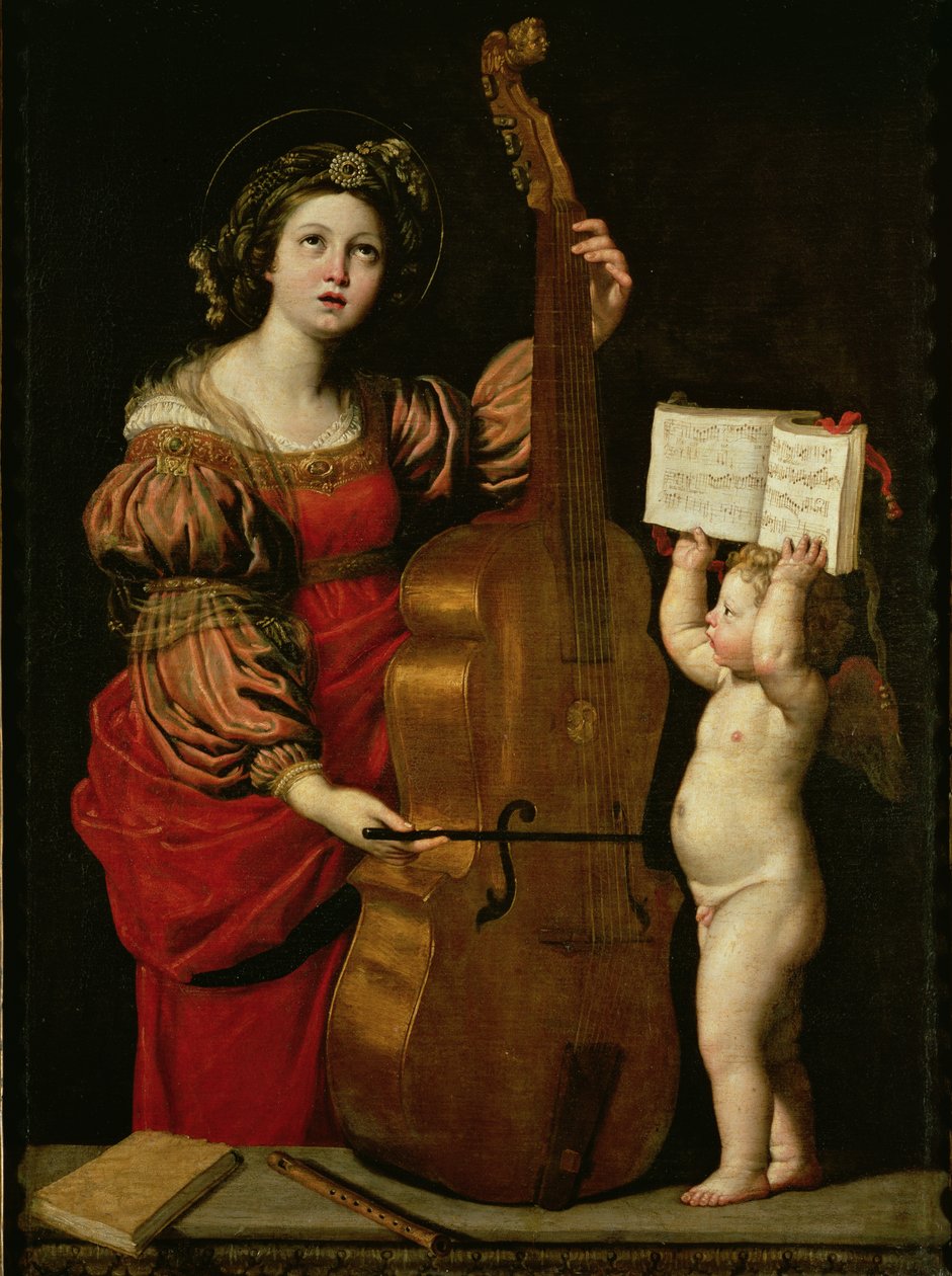 Sainte Cécile avec un ange tenant une partition musicale, vers 1620 - Domenichino