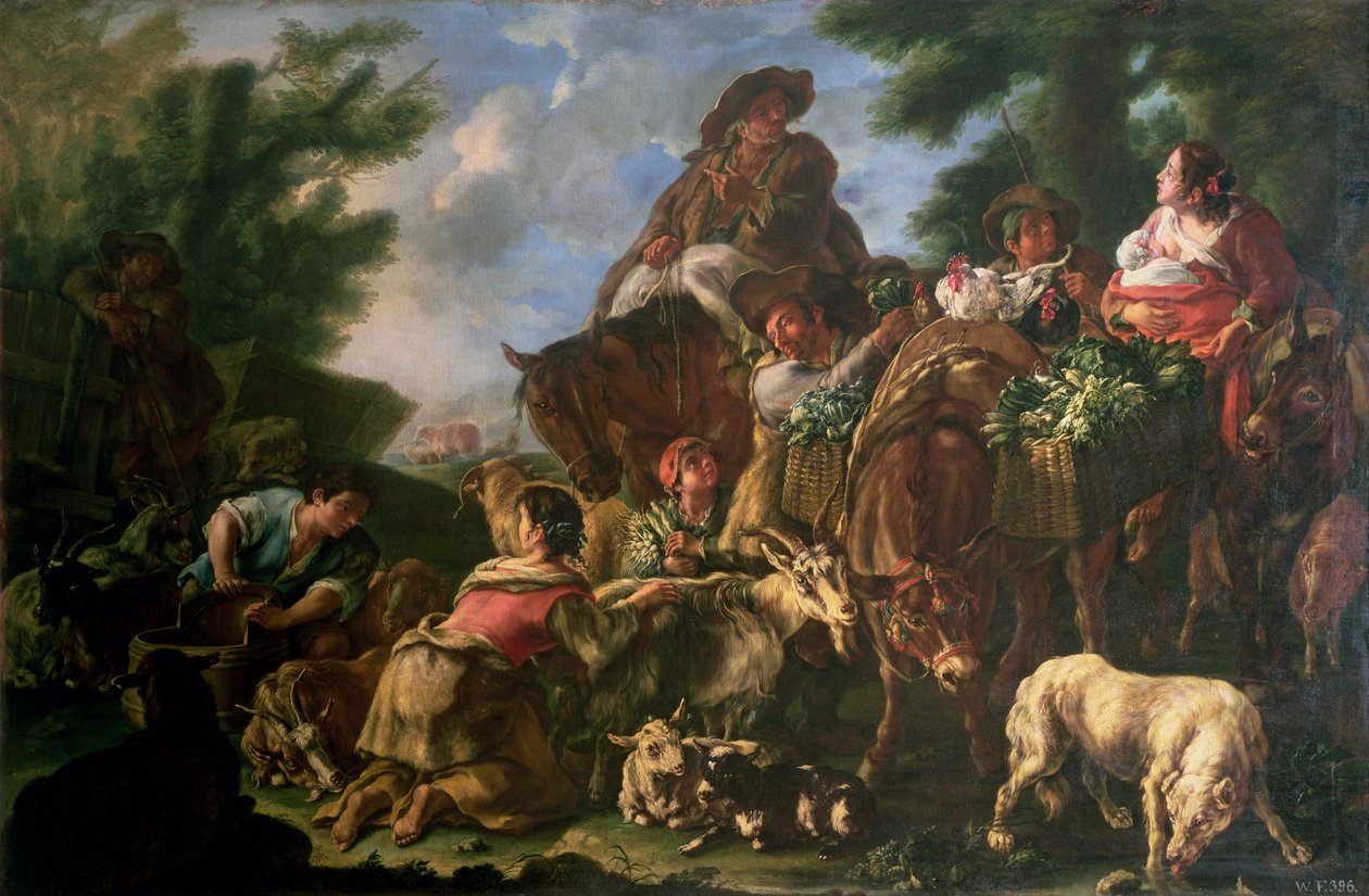 Groupe de bergers avec un cheval - Domenico Brandi
