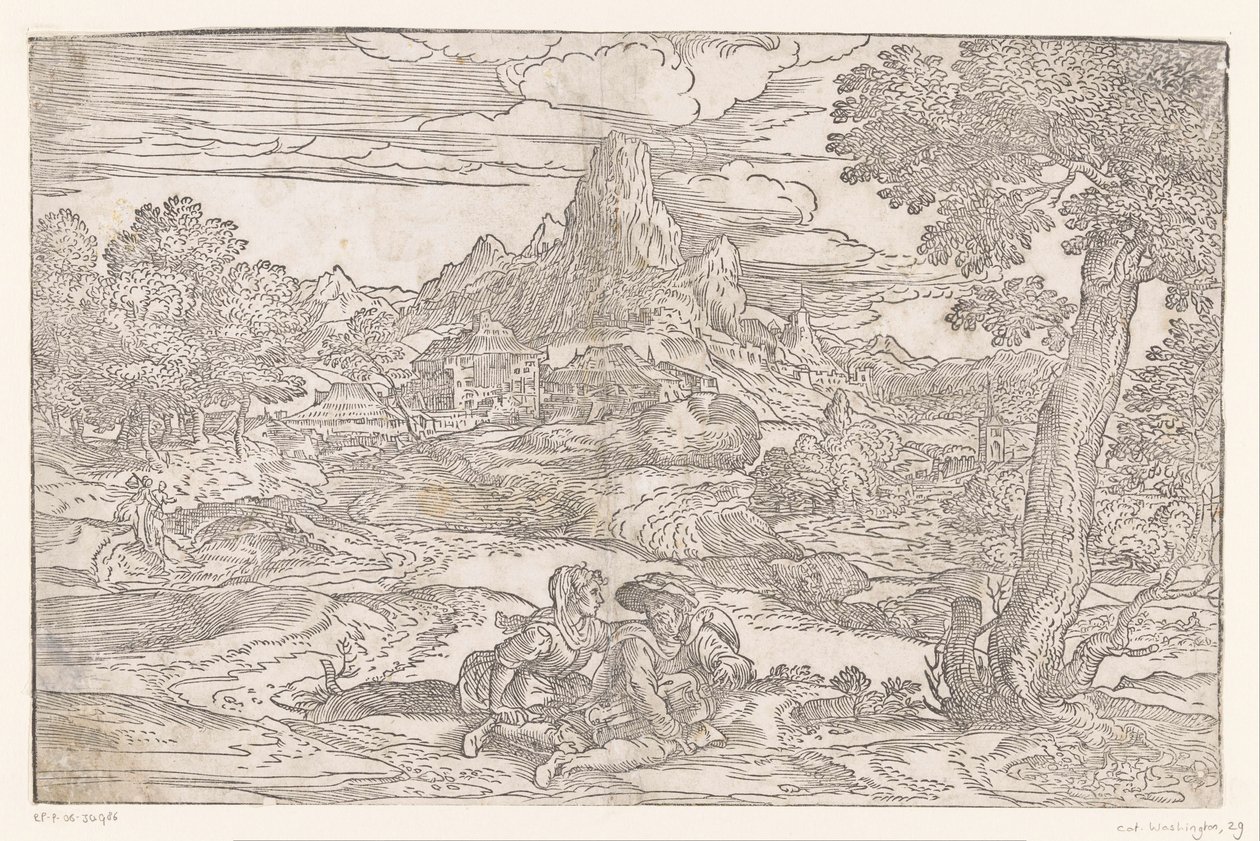 Paysage avec couple et une vielle à roue - Domenico Campagnola