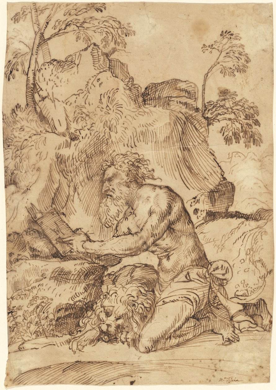 Saint Jérôme lisant dans le désert - Domenico Campagnola