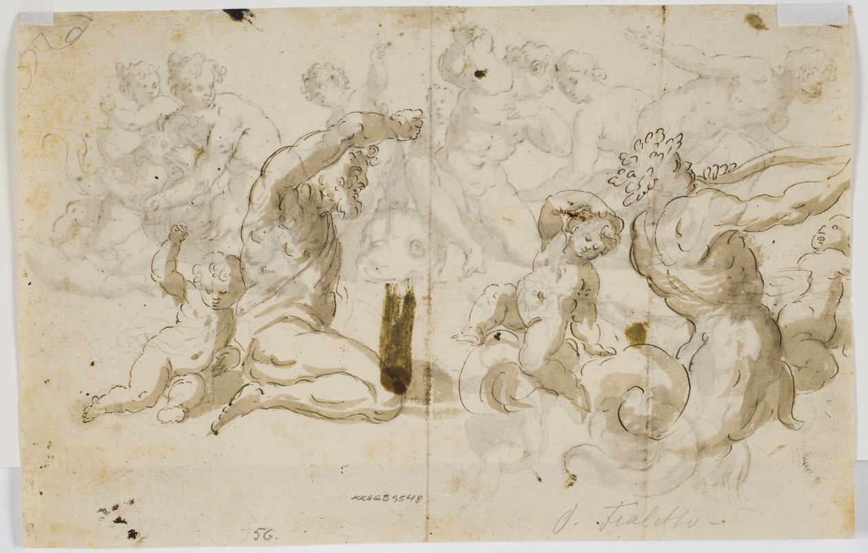 Un dieu de la rivière et deux putti - Domenico Piola